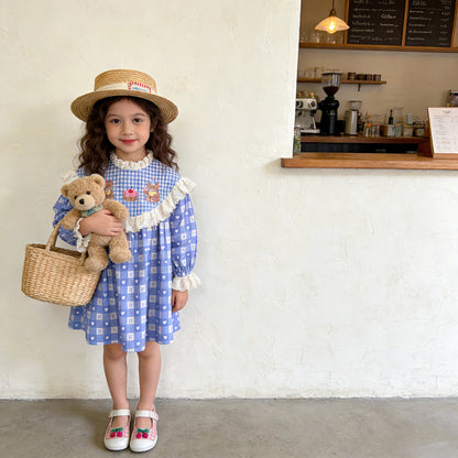 IRIS KIDS Misty Blue Teddy Dress — kids dress in dusty blue, product photo 8 of 10