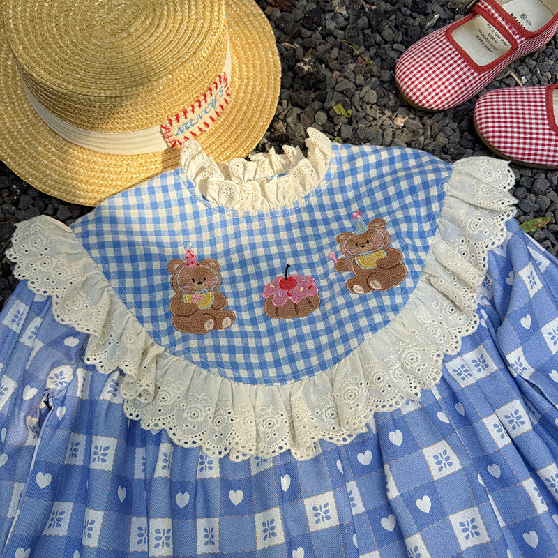 IRIS KIDS Misty Blue Teddy Dress — kids dress in dusty blue, product photo 5 of 10