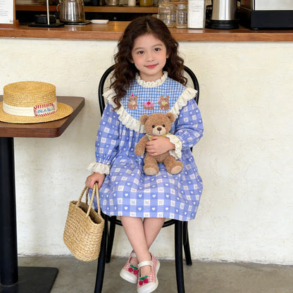 IRIS KIDS Misty Blue Teddy Dress — kids dress in dusty blue, product photo 2 of 10