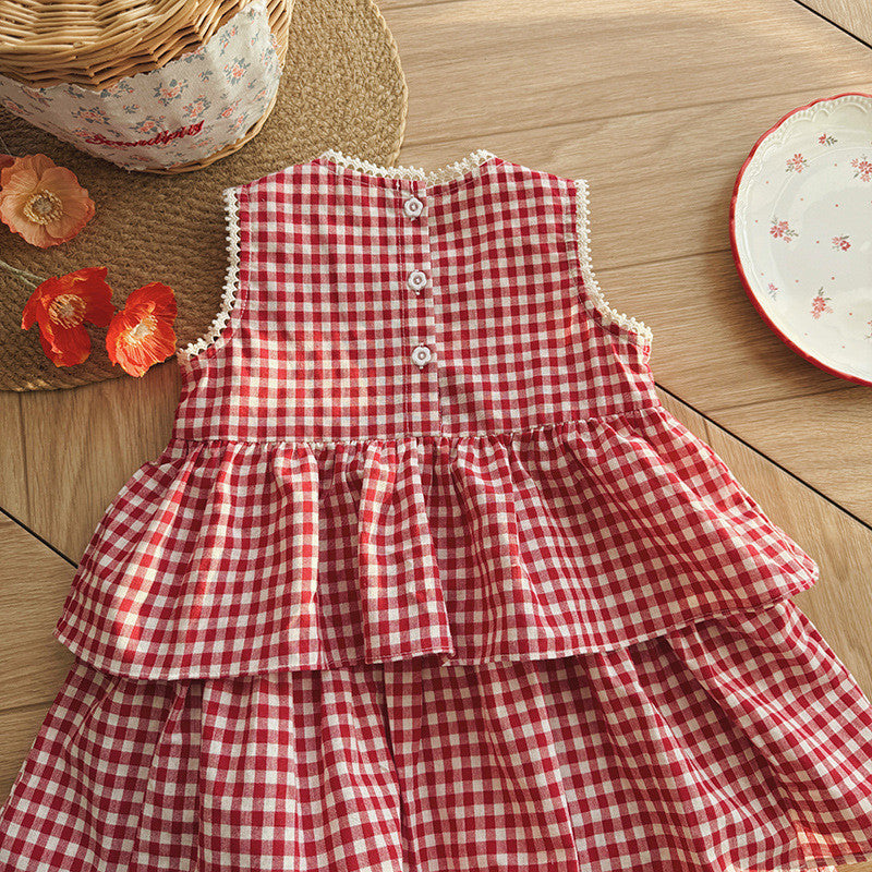 IRIS KIDS Cute Check Dress — girls red plaid dress, product photo 7 of 9