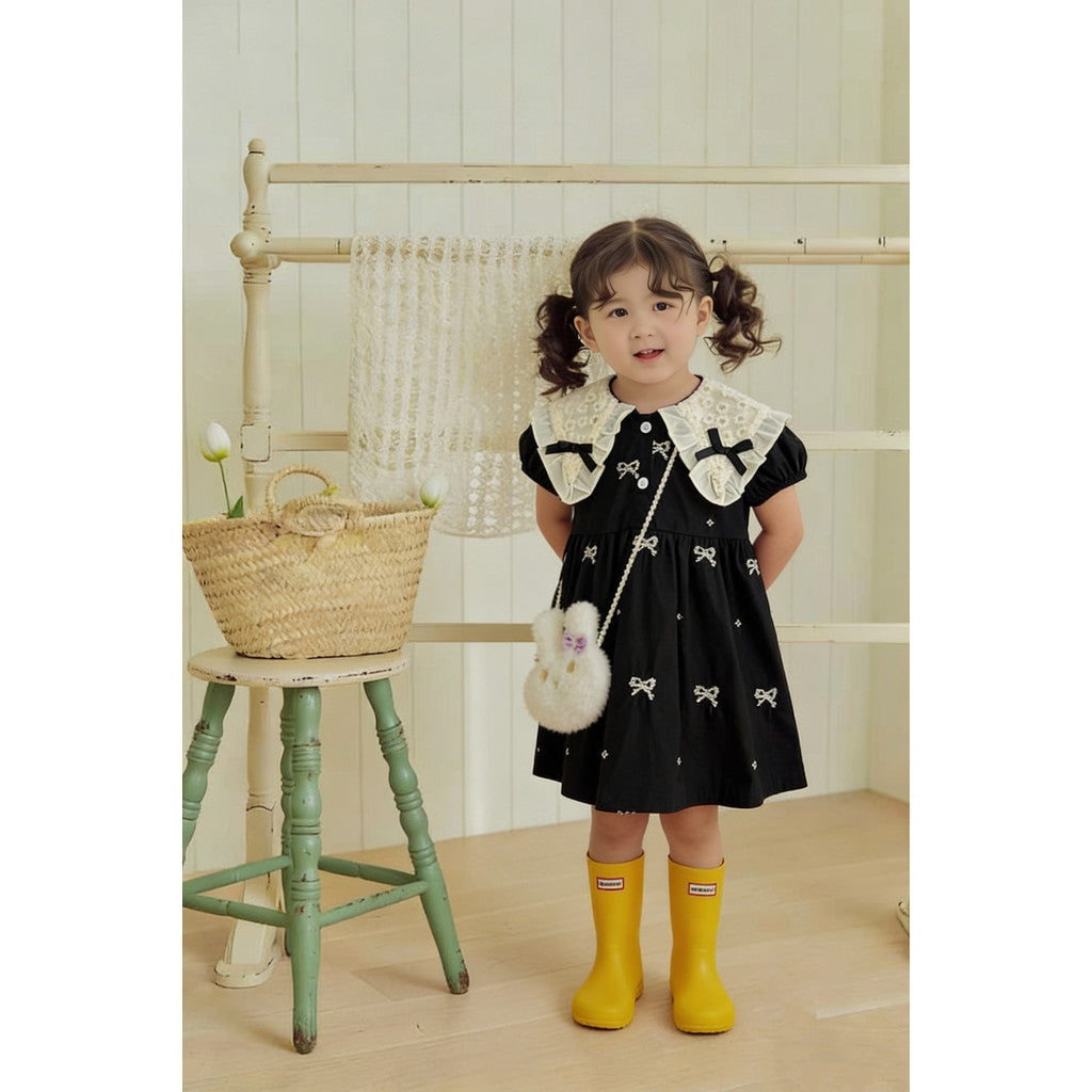 IRIS KIDS Midnight Bow Dress — girls black dress with lace collar, product photo 5 of 10