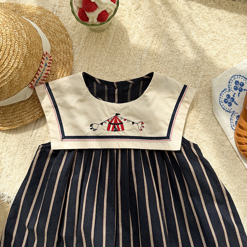 IRIS KIDS Little Sailor Chic — girls striped sailor dress, product photo 8 of 10