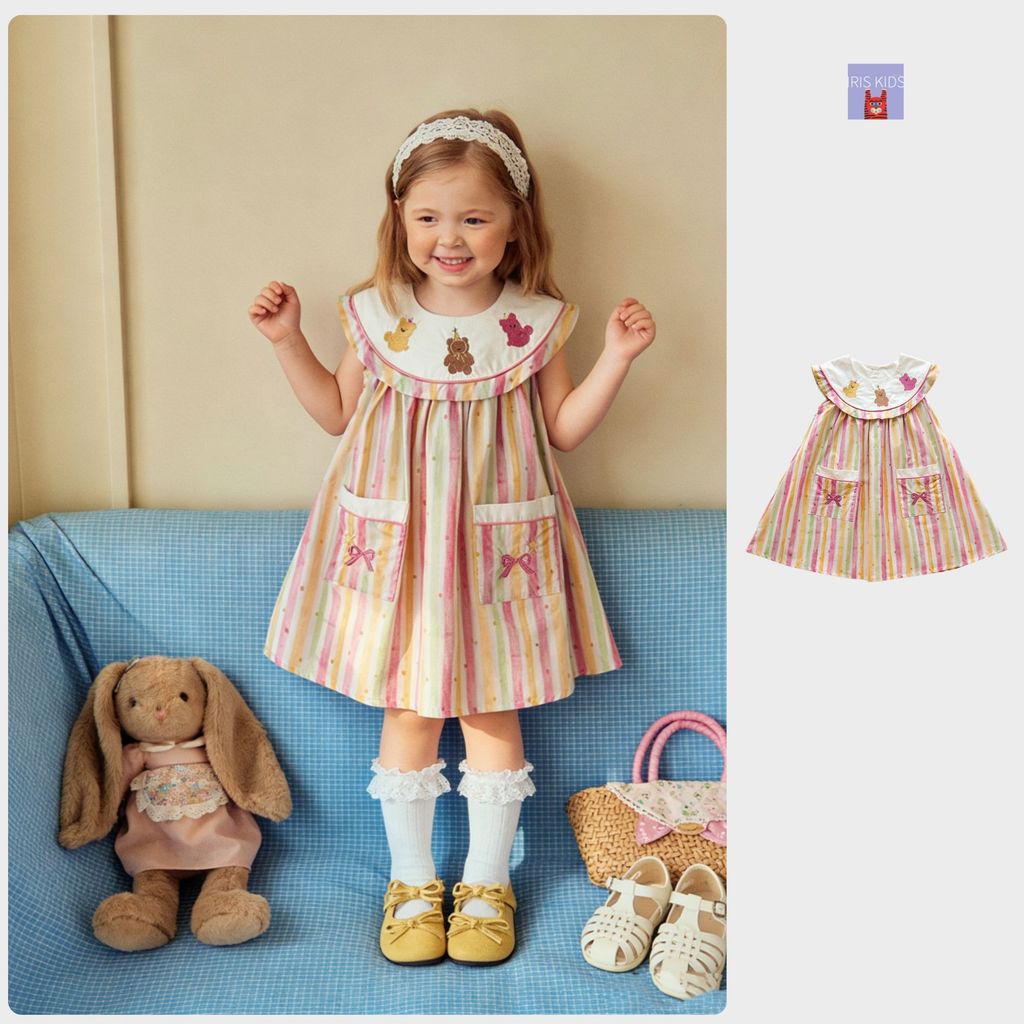 IRIS KIDS Pastel Bear Dress — girls embroidered bear dress, product photo 1 of 9