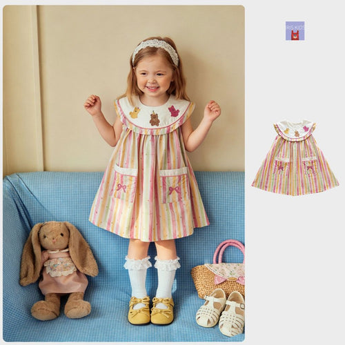 IRIS KIDS Pastel Bear Dress — girls embroidered bear dress, product photo 1 of 9