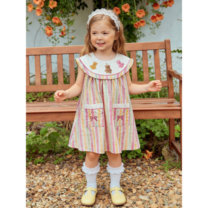 IRIS KIDS Pastel Bear Dress — girls embroidered bear dress, product photo 4 of 9