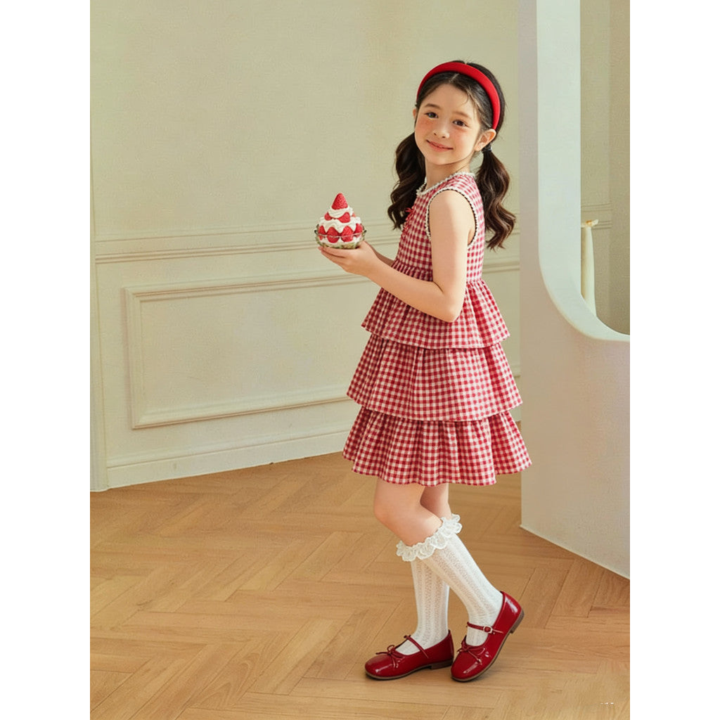 IRIS KIDS Cute Check Dress — girls red plaid dress, product photo 4 of 9