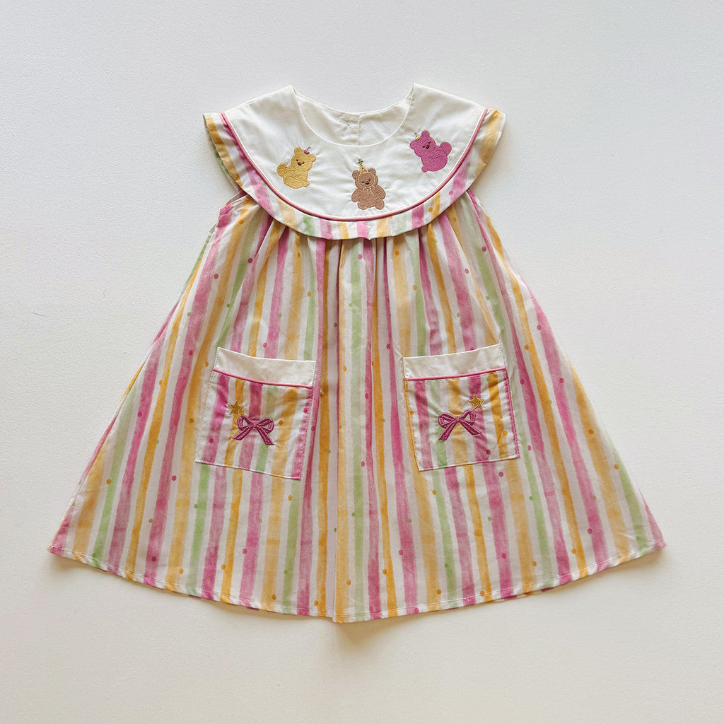 IRIS KIDS Pastel Bear Dress — girls embroidered bear dress, product photo 9 of 9