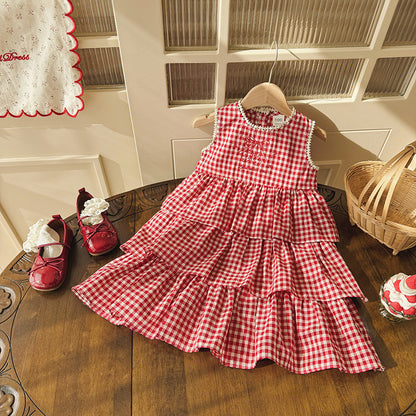 IRIS KIDS Cute Check Dress — girls red plaid dress, product photo 8 of 9