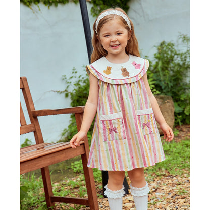 IRIS KIDS Pastel Bear Dress — girls embroidered bear dress, product photo 3 of 9