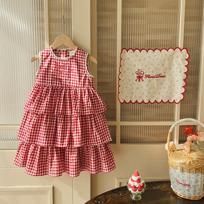 IRIS KIDS Cute Check Dress — girls red plaid dress, product photo 6 of 9