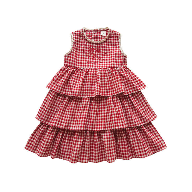 IRIS KIDS Cute Check Dress — girls red plaid dress, product photo 9 of 9