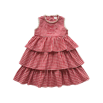 IRIS KIDS Cute Check Dress — girls red plaid dress, product photo 9 of 9