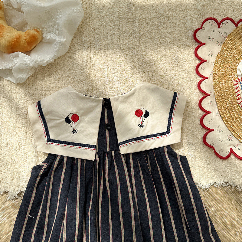 IRIS KIDS Little Sailor Chic — girls striped sailor dress, product photo 9 of 10