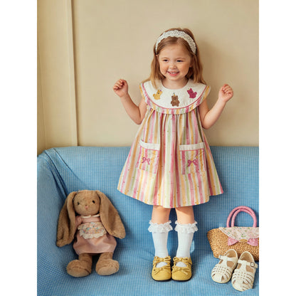 IRIS KIDS Pastel Bear Dress — girls embroidered bear dress, product photo 7 of 9