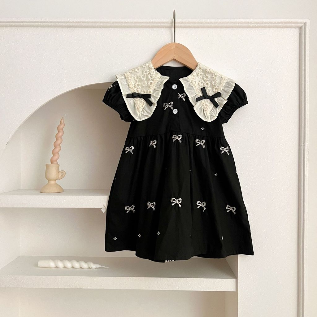 IRIS KIDS Midnight Bow Dress — girls black dress with lace collar, product photo 10 of 10