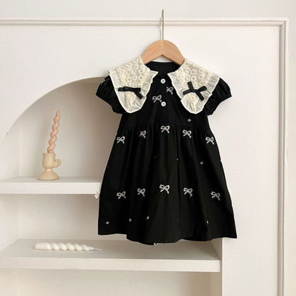 IRIS KIDS Midnight Bow Dress — girls black dress with lace collar, product photo 10 of 10