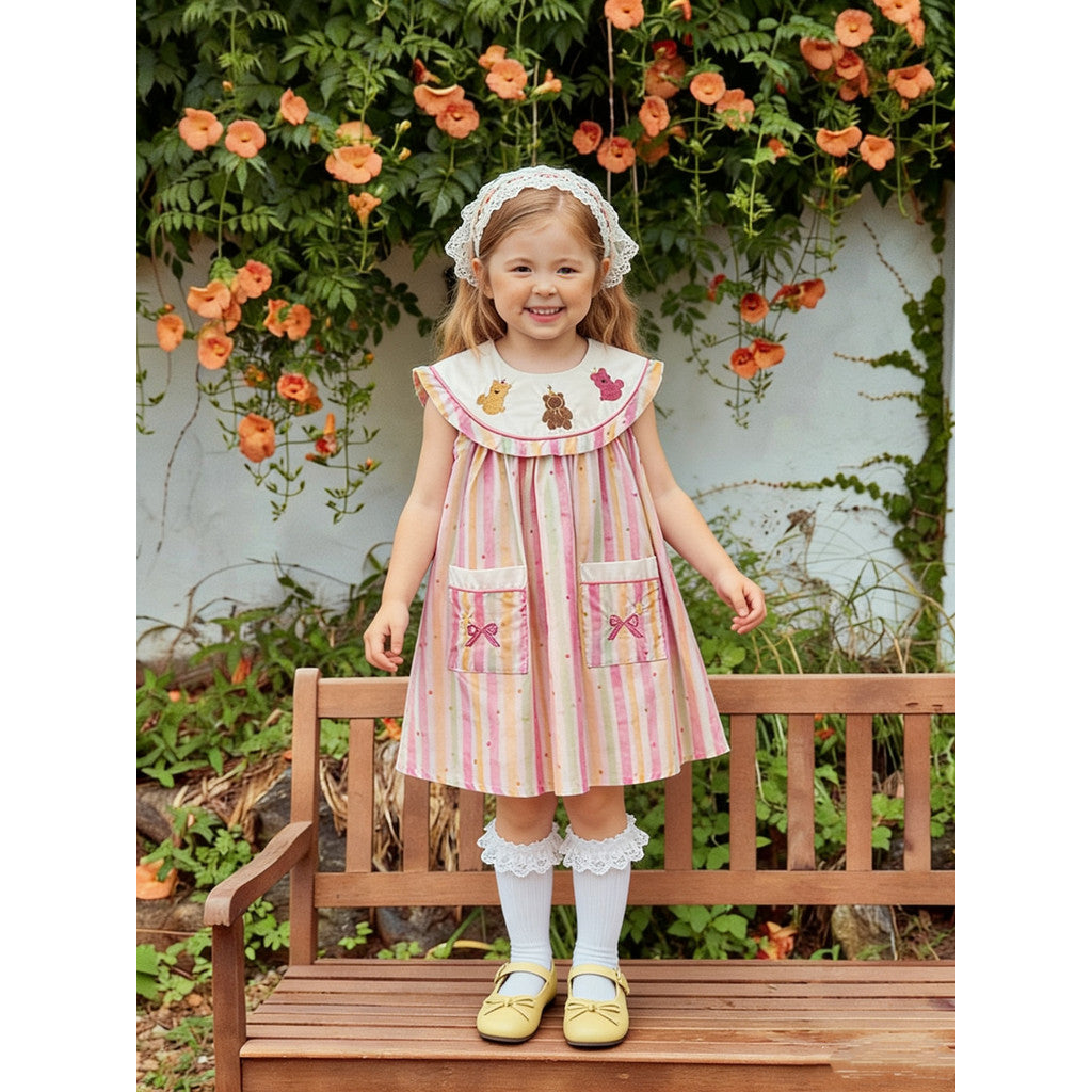 IRIS KIDS Pastel Bear Dress — girls embroidered bear dress, product photo 2 of 9