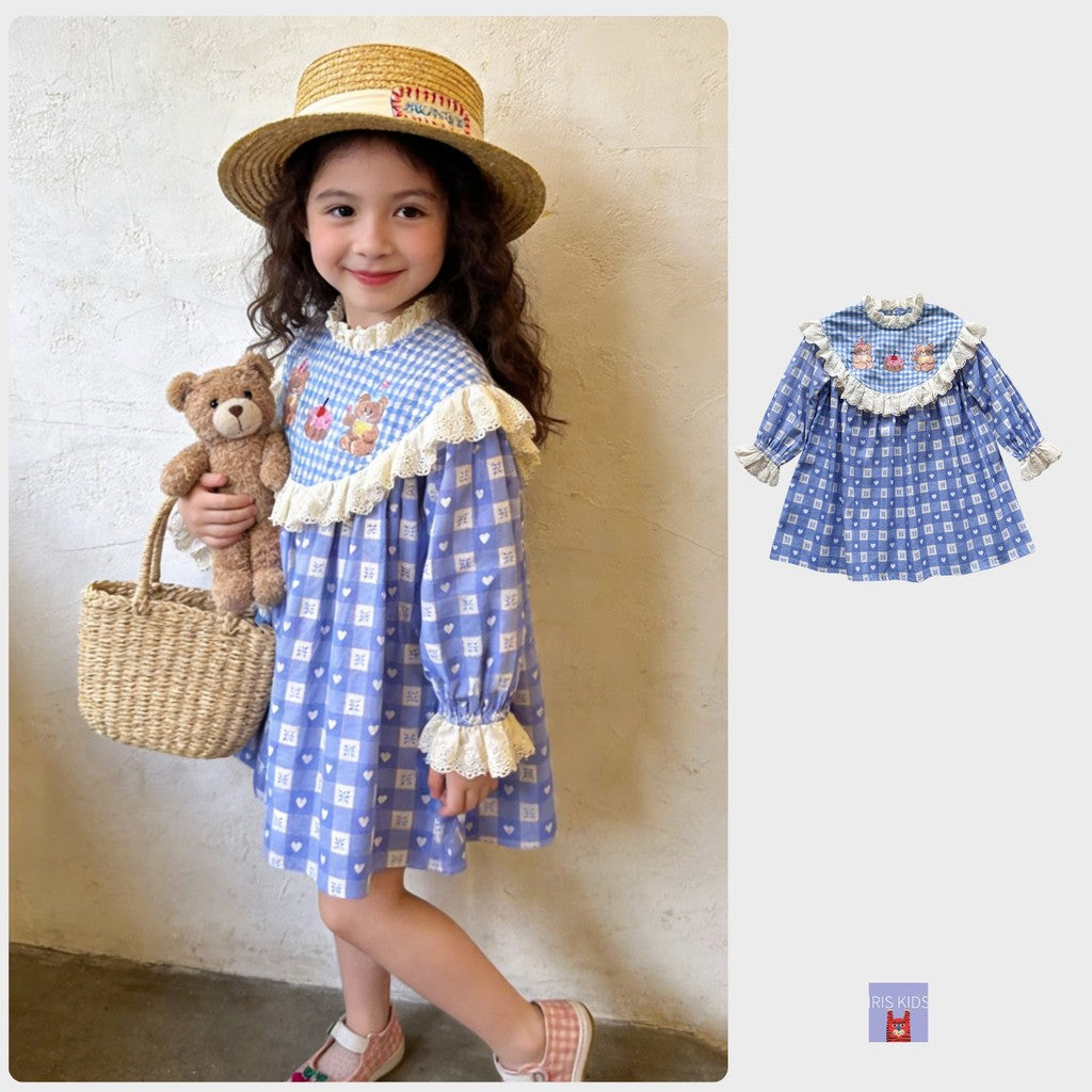 IRIS KIDS Misty Blue Teddy Dress — kids dress in dusty blue, product photo 1 of 10