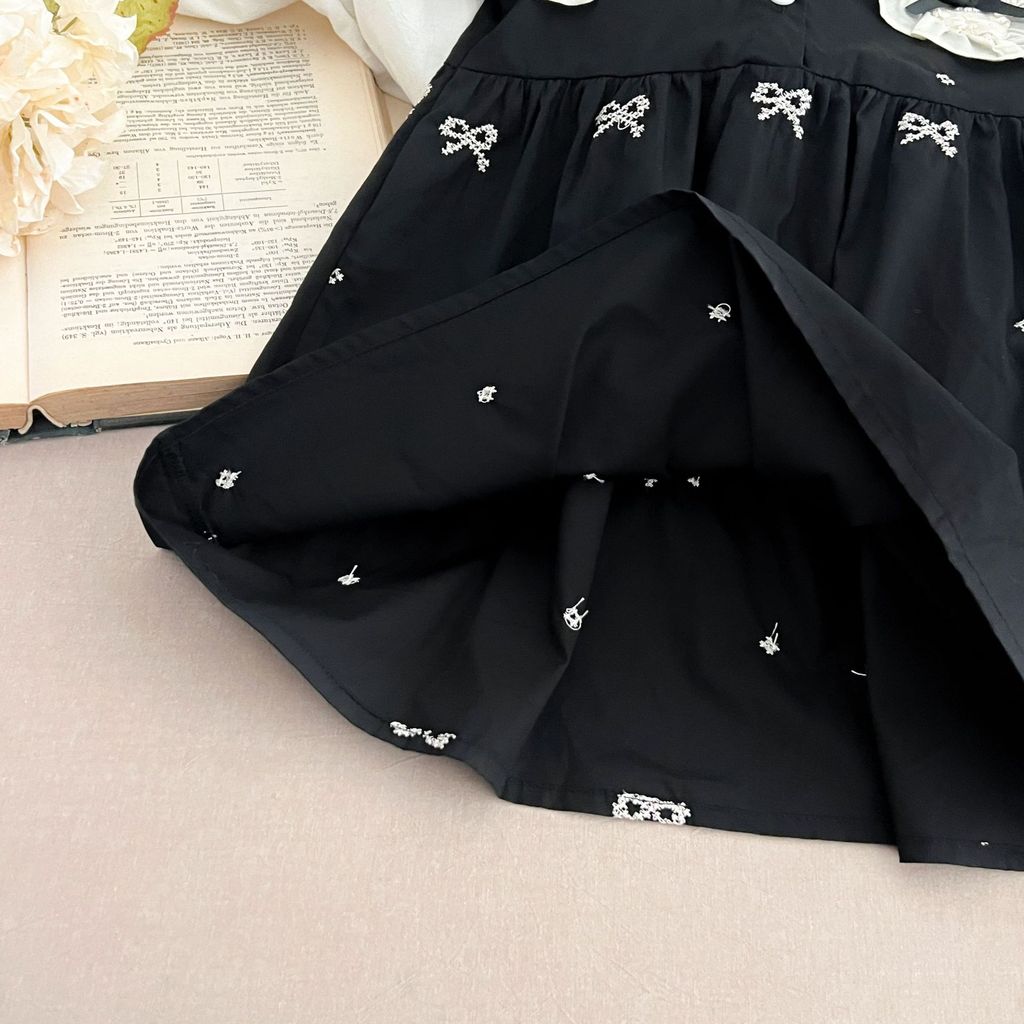 IRIS KIDS Midnight Bow Dress — girls black dress with lace collar, product photo 9 of 10