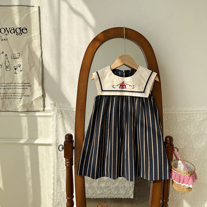 IRIS KIDS Little Sailor Chic — girls striped sailor dress, product photo 5 of 10