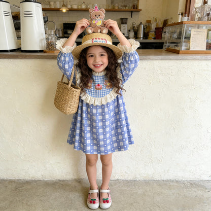 IRIS KIDS Misty Blue Teddy Dress — kids dress in dusty blue, product photo 3 of 10