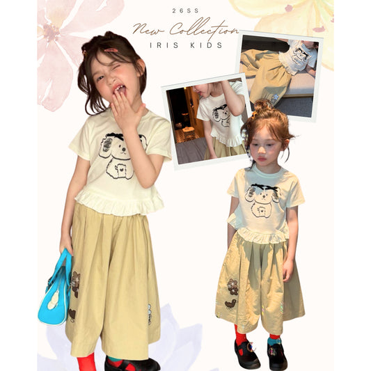 IRIS KIDS Little Teddy Set — girls bear-print shirt and pants set, product photo 1 of 10