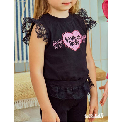 IRIS KIDS La Vie en Rose Set — kids black bow-print shirt and shorts, product photo 7 of 10
