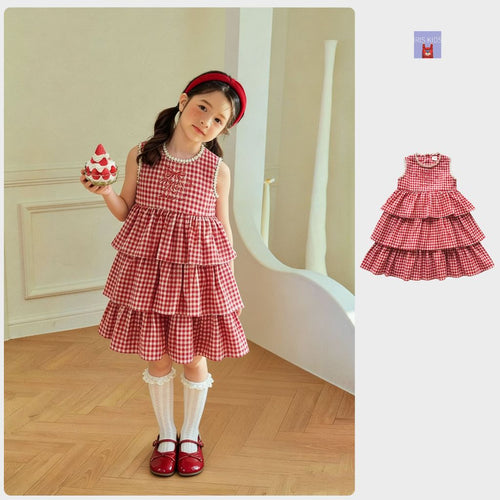 IRIS KIDS Cute Check Dress — girls red plaid dress, product photo 1 of 9