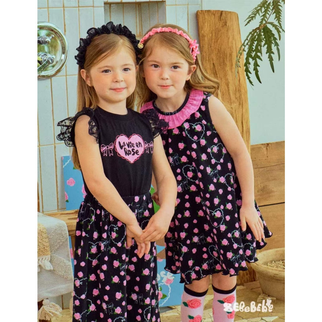 IRIS KIDS La Vie en Rose Set — kids black bow-print shirt and shorts, product photo 8 of 10
