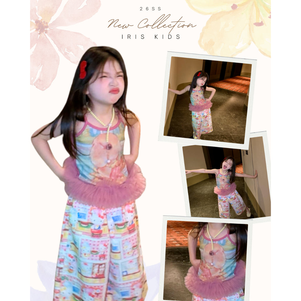 IRIS KIDS Cute Cartoon Set — kids pink top and printed pants, product photo 1 of 10