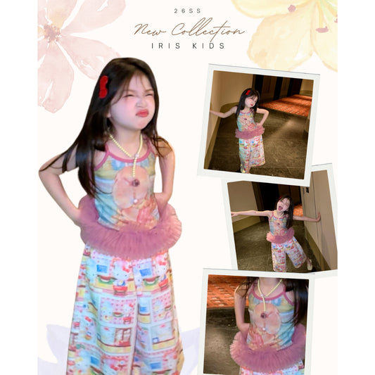 IRIS KIDS Cute Cartoon Set — kids pink top and printed pants, product photo 1 of 10