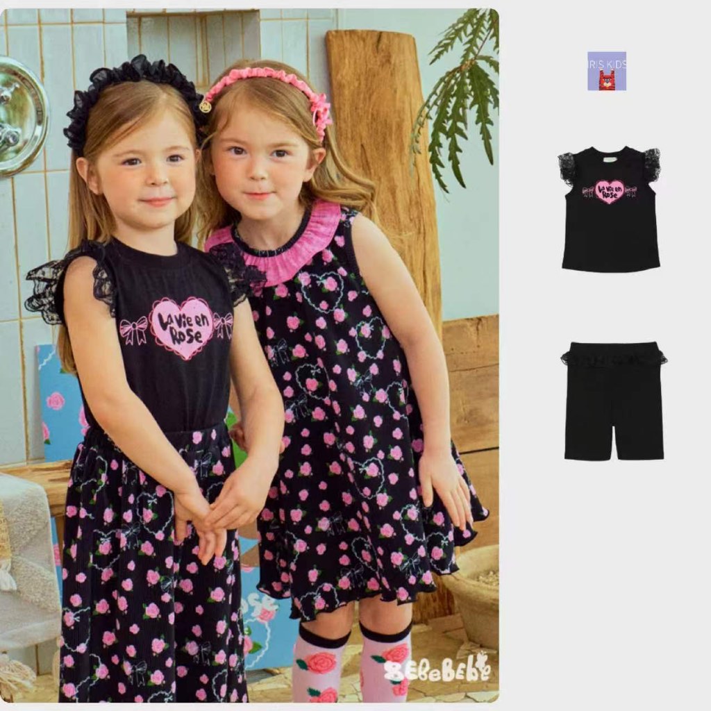 IRIS KIDS La Vie en Rose Set — kids black bow-print shirt and shorts, product photo 1 of 10